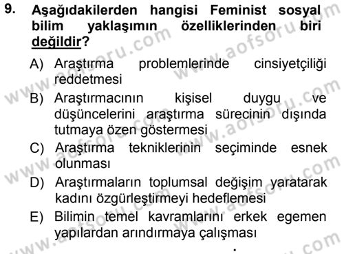 Sosyolojide Araştırma Yöntem ve Teknikleri Dersi Ara Sınavı Deneme Sınav Soruları 9. Soru