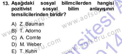 Sosyolojide Araştırma Yöntem ve Teknikleri Dersi Ara Sınavı Deneme Sınav Soruları 13. Soru