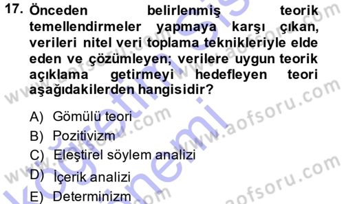 Sosyolojide Araştırma Yöntem ve Teknikleri Dersi Ara Sınavı Deneme Sınav Soruları 17. Soru