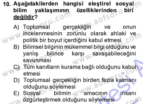 Sosyolojide Araştırma Yöntem ve Teknikleri Dersi Ara Sınavı Deneme Sınav Soruları 10. Soru