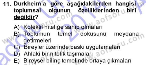 Sosyolojide Araştırma Yöntem ve Teknikleri Dersi 2014 - 2015 Yılı (Vize) Ara Sınav Soruları 11. Soru
