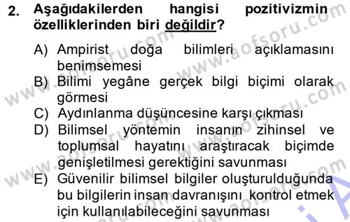 Sosyolojide Araştırma Yöntem ve Teknikleri Dersi Ara Sınavı Deneme Sınav Soruları 2. Soru