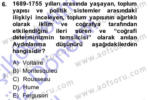 Sosyolojide Araştırma Yöntem ve Teknikleri Dersi Ara Sınavı Deneme Sınav Soruları 6. Soru