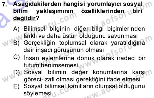 Sosyolojide Araştırma Yöntem ve Teknikleri Dersi Ara Sınavı Deneme Sınav Soruları 7. Soru