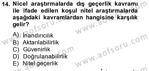 Sosyolojide Araştırma Yöntem ve Teknikleri Dersi 2014 - 2015 Yılı (Final) Dönem Sonu Sınav Soruları 14. Soru