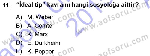 Sosyolojide Araştırma Yöntem ve Teknikleri Dersi Ara Sınavı Deneme Sınav Soruları 11. Soru