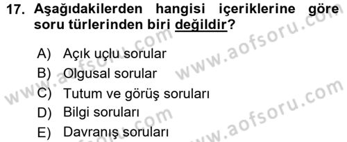 Sosyolojide Araştırma Yöntem ve Teknikleri Dersi Ara Sınavı Deneme Sınav Soruları 17. Soru