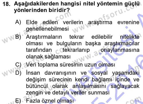 Sosyolojide Araştırma Yöntem ve Teknikleri Dersi 2015 - 2016 Yılı (Vize) Ara Sınavı 18. Soru