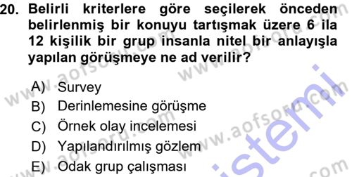 Sosyolojide Araştırma Yöntem ve Teknikleri Dersi Ara Sınavı Deneme Sınav Soruları 20. Soru
