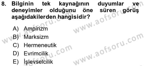 Sosyolojide Araştırma Yöntem ve Teknikleri Dersi Ara Sınavı Deneme Sınav Soruları 8. Soru