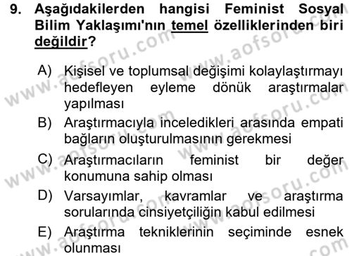 Sosyolojide Araştırma Yöntem ve Teknikleri Dersi Ara Sınavı Deneme Sınav Soruları 9. Soru