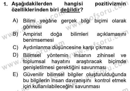Sosyolojide Araştırma Yöntem ve Teknikleri Dersi 2015 - 2016 Yılı (Final) Dönem Sonu Sınav Soruları 1. Soru