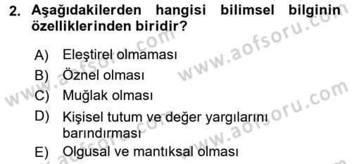 Sosyolojide Araştırma Yöntem ve Teknikleri Dersi 2015 - 2016 Yılı (Final) Dönem Sonu Sınav Soruları 2. Soru