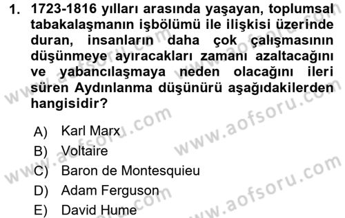 Sosyolojide Araştırma Yöntem ve Teknikleri Dersi Ara Sınavı Deneme Sınav Soruları 1. Soru