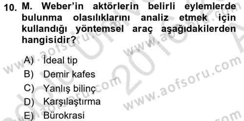Sosyolojide Araştırma Yöntem ve Teknikleri Dersi 2016 - 2017 Yılı (Vize) Ara Sınav Soruları 10. Soru