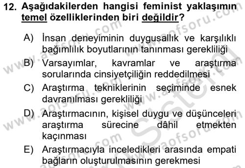 Sosyolojide Araştırma Yöntem ve Teknikleri Dersi Ara Sınavı Deneme Sınav Soruları 12. Soru