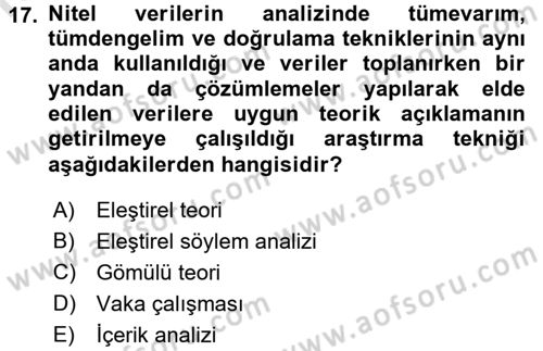 Sosyolojide Araştırma Yöntem ve Teknikleri Dersi Ara Sınavı Deneme Sınav Soruları 17. Soru