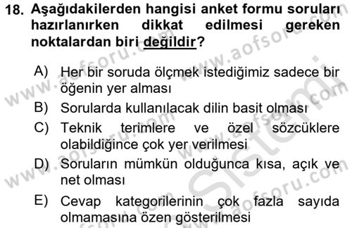 Sosyolojide Araştırma Yöntem ve Teknikleri Dersi Ara Sınavı Deneme Sınav Soruları 18. Soru