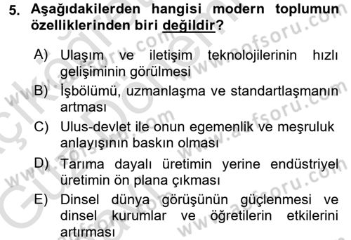 Sosyolojide Araştırma Yöntem ve Teknikleri Dersi Ara Sınavı Deneme Sınav Soruları 5. Soru