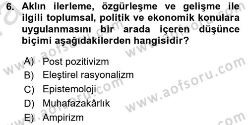 Sosyolojide Araştırma Yöntem ve Teknikleri Dersi Ara Sınavı Deneme Sınav Soruları 6. Soru