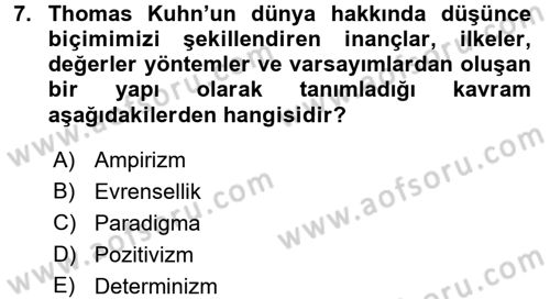 Sosyolojide Araştırma Yöntem ve Teknikleri Dersi Ara Sınavı Deneme Sınav Soruları 7. Soru