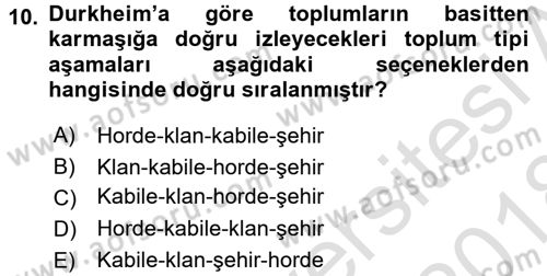 Sosyolojide Araştırma Yöntem ve Teknikleri Dersi Ara Sınavı Deneme Sınav Soruları 10. Soru
