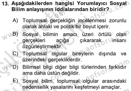 Sosyolojide Araştırma Yöntem ve Teknikleri Dersi Ara Sınavı Deneme Sınav Soruları 13. Soru