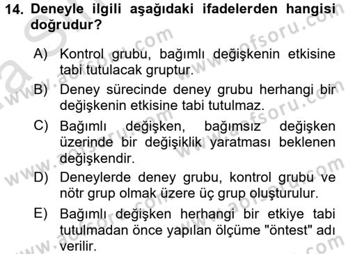 Sosyolojide Araştırma Yöntem ve Teknikleri Dersi Ara Sınavı Deneme Sınav Soruları 14. Soru