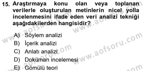 Sosyolojide Araştırma Yöntem ve Teknikleri Dersi Ara Sınavı Deneme Sınav Soruları 15. Soru