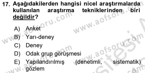 Sosyolojide Araştırma Yöntem ve Teknikleri Dersi Ara Sınavı Deneme Sınav Soruları 17. Soru