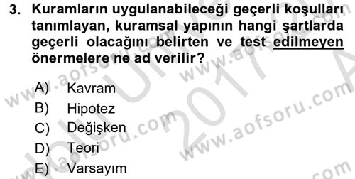 Sosyolojide Araştırma Yöntem ve Teknikleri Dersi Ara Sınavı Deneme Sınav Soruları 3. Soru
