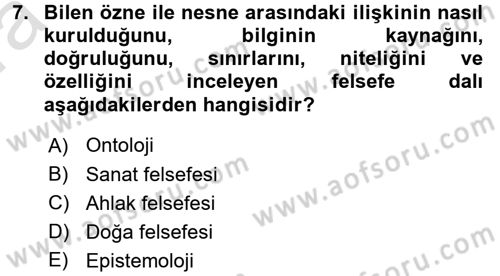 Sosyolojide Araştırma Yöntem ve Teknikleri Dersi 2017 - 2018 Yılı (Vize) Ara Sınav Soruları 7. Soru
