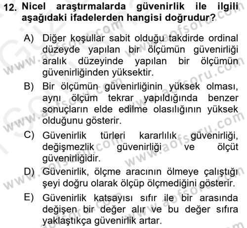 Sosyolojide Araştırma Yöntem ve Teknikleri Dersi 2017 - 2018 Yılı (Final) Dönem Sonu Sınav Soruları 12. Soru