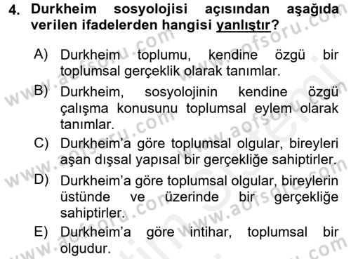 Sosyolojide Araştırma Yöntem ve Teknikleri Dersi 2017 - 2018 Yılı (Final) Dönem Sonu Sınav Soruları 4. Soru
