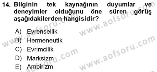 Sosyolojide Araştırma Yöntem ve Teknikleri Dersi Ara Sınavı Deneme Sınav Soruları 14. Soru