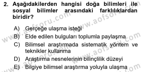Sosyolojide Araştırma Yöntem ve Teknikleri Dersi 2018 - 2019 Yılı (Vize) Ara Sınav Soruları 2. Soru