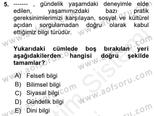 Sosyolojide Araştırma Yöntem ve Teknikleri Dersi Ara Sınavı Deneme Sınav Soruları 5. Soru
