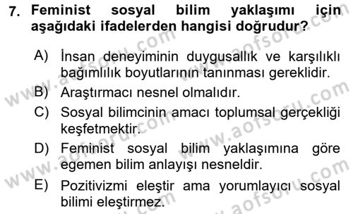 Sosyolojide Araştırma Yöntem ve Teknikleri Dersi 2018 - 2019 Yılı (Vize) Ara Sınav Soruları 7. Soru