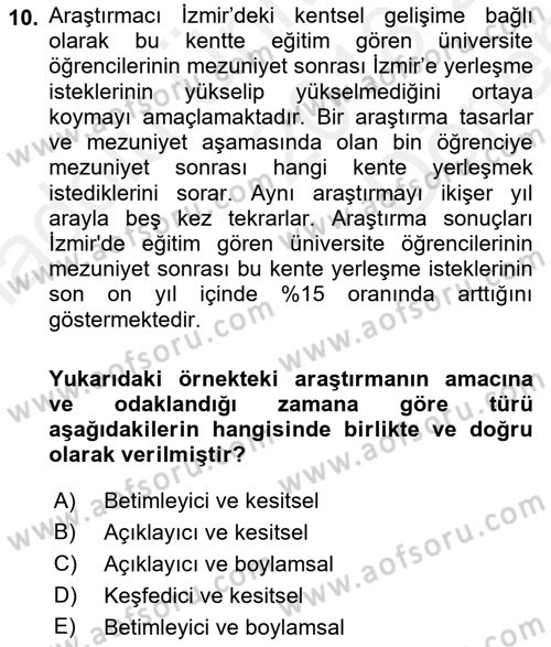 Sosyolojide Araştırma Yöntem ve Teknikleri Dersi 2018 - 2019 Yılı (Final) Dönem Sonu Sınav Soruları 10. Soru