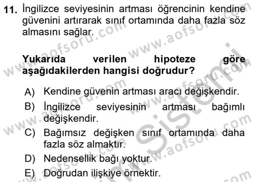 Sosyolojide Araştırma Yöntem ve Teknikleri Dersi 2018 - 2019 Yılı Yaz Okulu Sınav Soruları 11. Soru