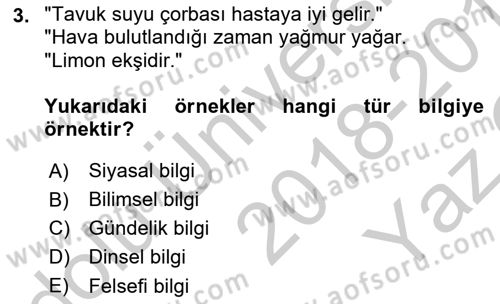 Sosyolojide Araştırma Yöntem ve Teknikleri Dersi 2018 - 2019 Yılı Yaz Okulu Sınav Soruları 3. Soru