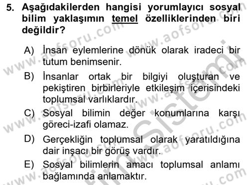 Sosyolojide Araştırma Yöntem ve Teknikleri Dersi 2018 - 2019 Yılı Yaz Okulu Sınav Soruları 5. Soru