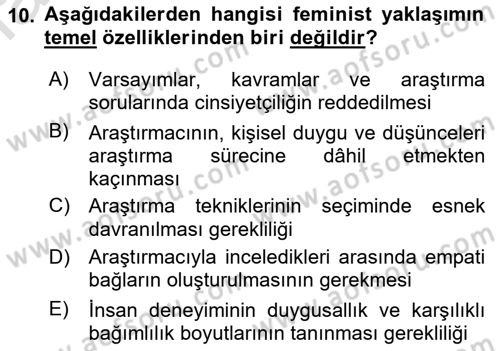 Sosyolojide Araştırma Yöntem ve Teknikleri Dersi Ara Sınavı Deneme Sınav Soruları 10. Soru