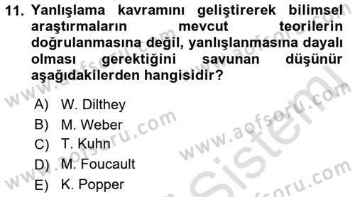 Sosyolojide Araştırma Yöntem ve Teknikleri Dersi Ara Sınavı Deneme Sınav Soruları 11. Soru