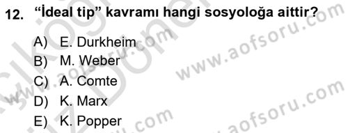 Sosyolojide Araştırma Yöntem ve Teknikleri Dersi 2019 - 2020 Yılı (Vize) Ara Sınav Soruları 12. Soru