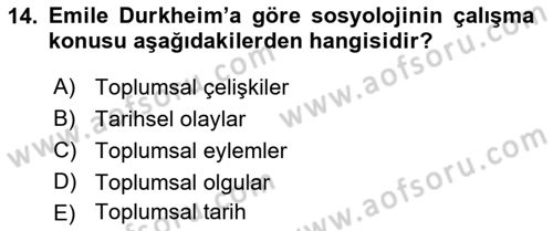 Sosyolojide Araştırma Yöntem ve Teknikleri Dersi Ara Sınavı Deneme Sınav Soruları 14. Soru