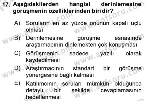 Sosyolojide Araştırma Yöntem ve Teknikleri Dersi Ara Sınavı Deneme Sınav Soruları 17. Soru