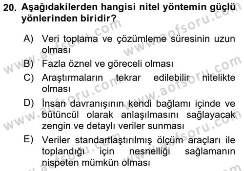Sosyolojide Araştırma Yöntem ve Teknikleri Dersi Ara Sınavı Deneme Sınav Soruları 20. Soru