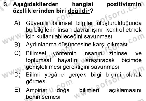 Sosyolojide Araştırma Yöntem ve Teknikleri Dersi 2019 - 2020 Yılı (Vize) Ara Sınav Soruları 3. Soru