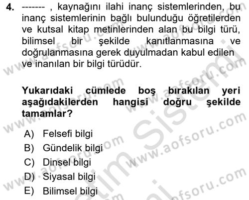 Sosyolojide Araştırma Yöntem ve Teknikleri Dersi 2019 - 2020 Yılı (Vize) Ara Sınav Soruları 4. Soru